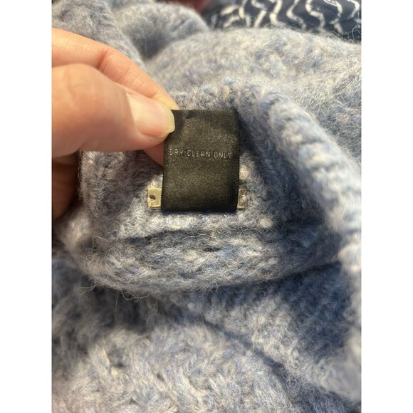 Magaschoni Alpaca Wool Blend Basketweave Chunky Knit Blue Sweater Size Medium - Picture 3 of 6